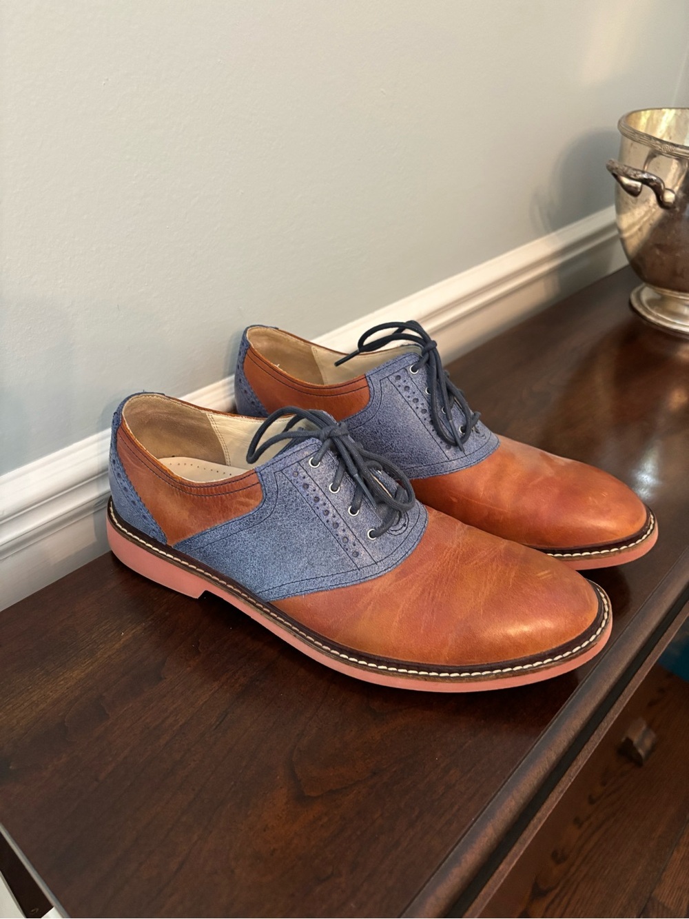 Cole Haan Two-Tone Brown Leather and Blue Suede Oxfords